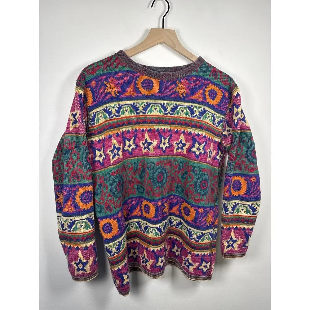 Vintage Y2K Multicolor Funky Knit Crewneck Pullover Sweater - Picture 4 of 8